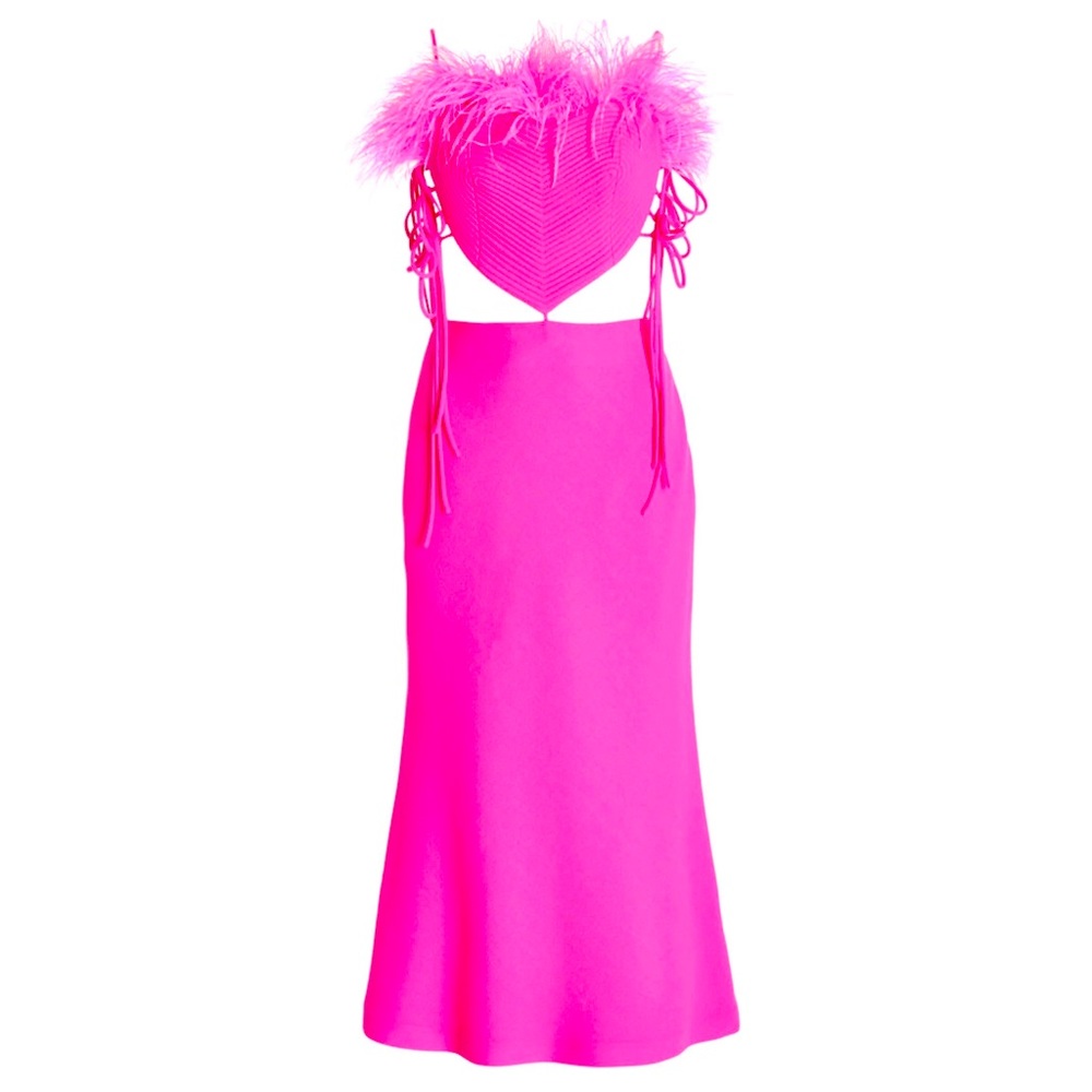 NWT Mach & Mach Exclusive Feather-Trimmed Ribbed-Knit Midi Dress 36 XS Pink